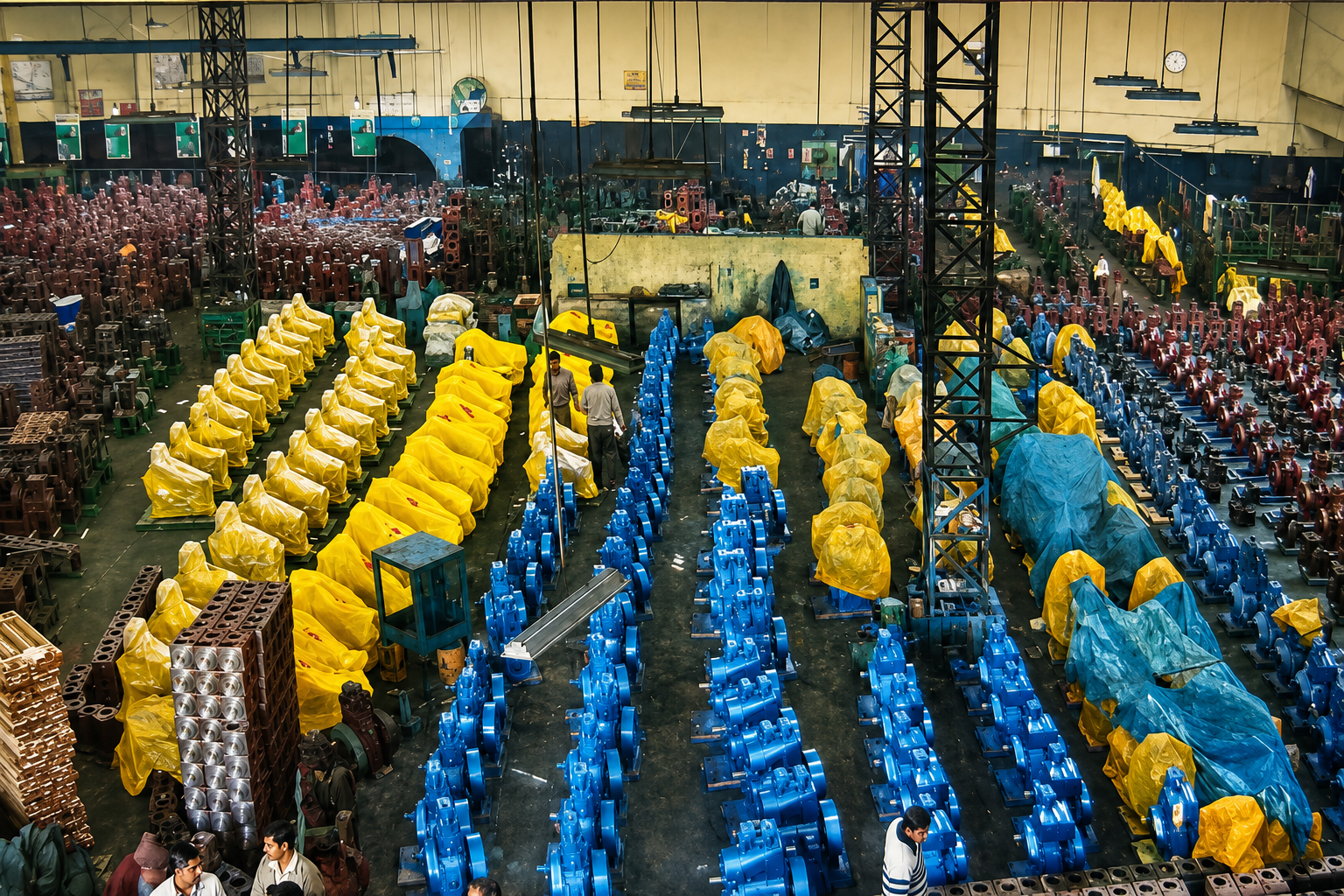 Upkar factory — aerial view of manufacturing floor with hundreds of units